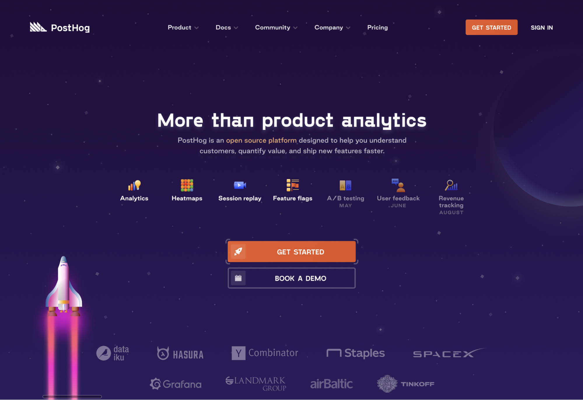 Space brand - PostHog homepage